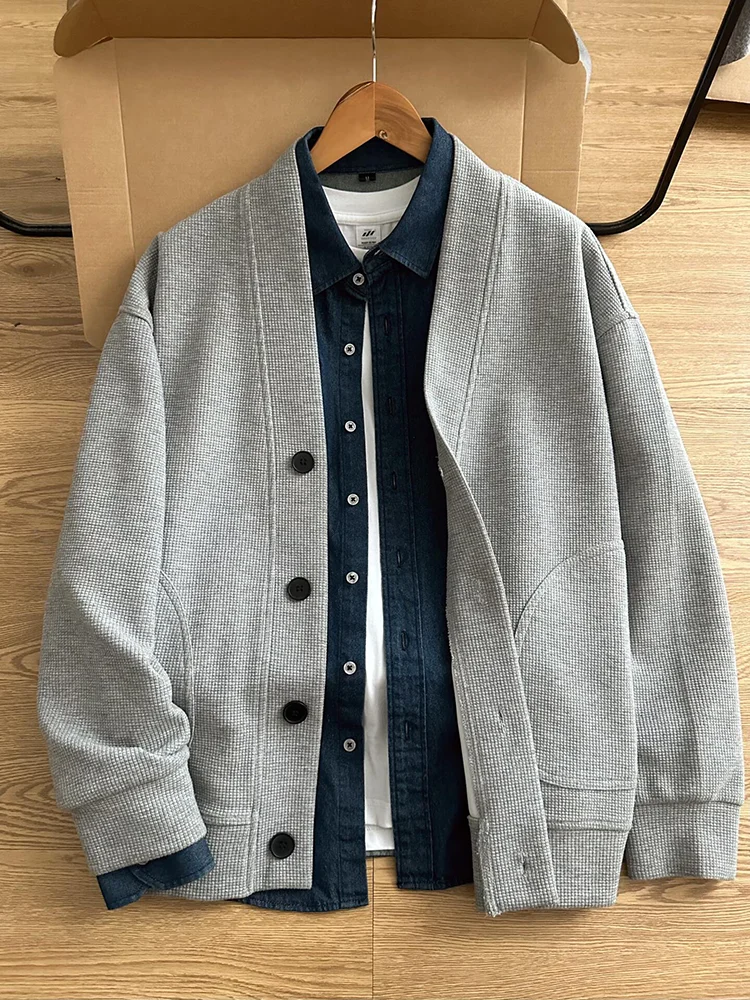 

Мужской кардиган-свитер American Sle, осенний, с V-образным вырезом, для многослойного образа, вязаный, с эффектом меланж, Cleanfit