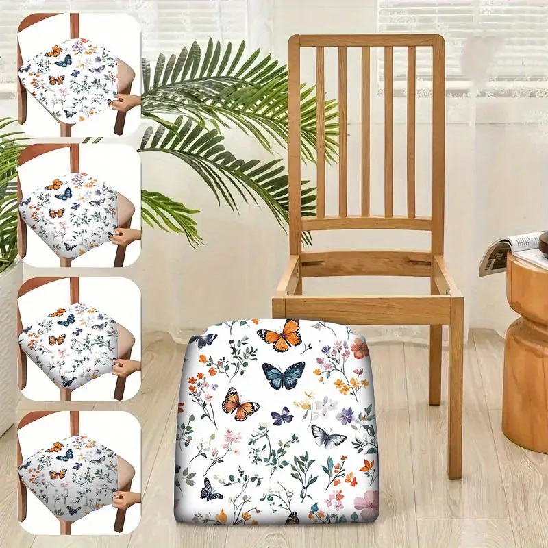 2/4/6 Stück Stuhlsitzbezüge, elastischer Stuhlbezug mit Schmetterlings-Blumendruck für das Esszimmer