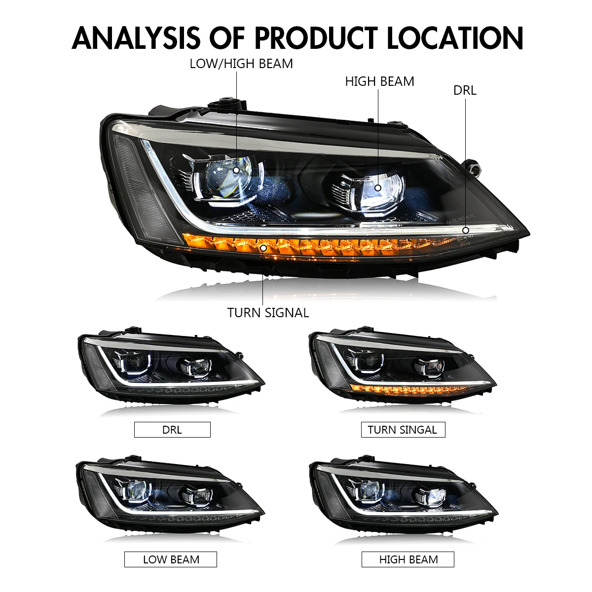 Paar Projektorlinsen-LED-DRL-Scheinwerfer-Baugruppe für VW Volkswagen Jetta MK 6 2011-2018 2012 2013 2014 2015 2016 2017 – Detail 5