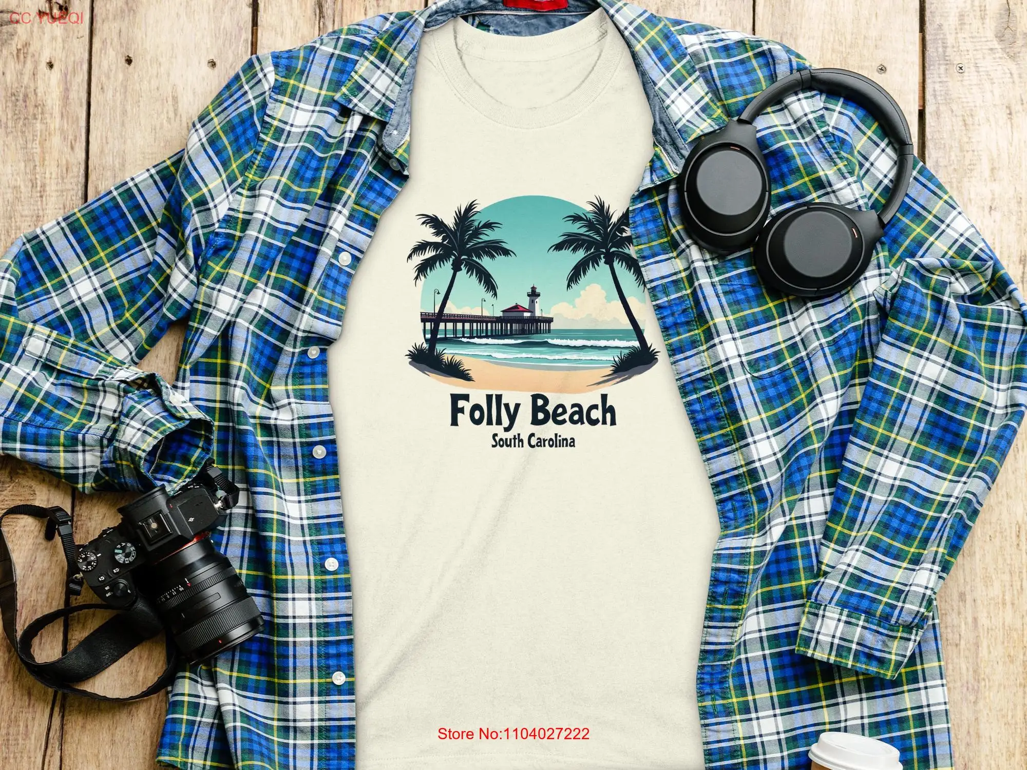 Folly Beach South Carolina T Shirt Coastal Beachwear Vacation Souvenir Ocean Waves Summer  long or short sleeves