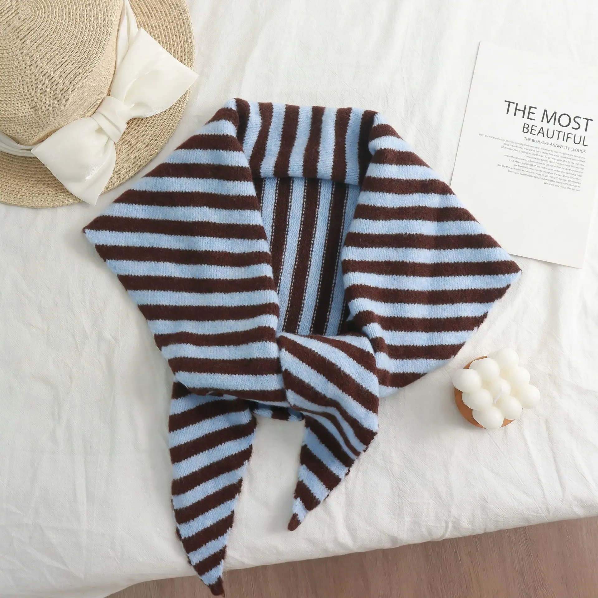 Korean Style Fashion Woolen Mixed Knit Triangular Shawl for Women New Winter Warm and Cold-proof Neck Scarf Trend