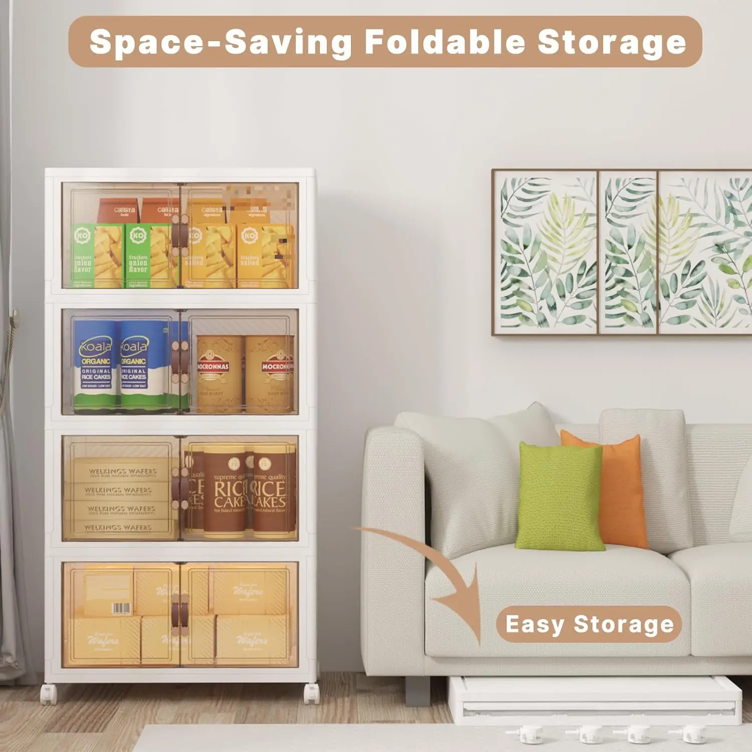 

Extra Large Stackable Storage Bins with Lids & Wheels, 480QT-120QT/30GAL*4Pack Foldable Collapsible Closet Organizers Storage Ca