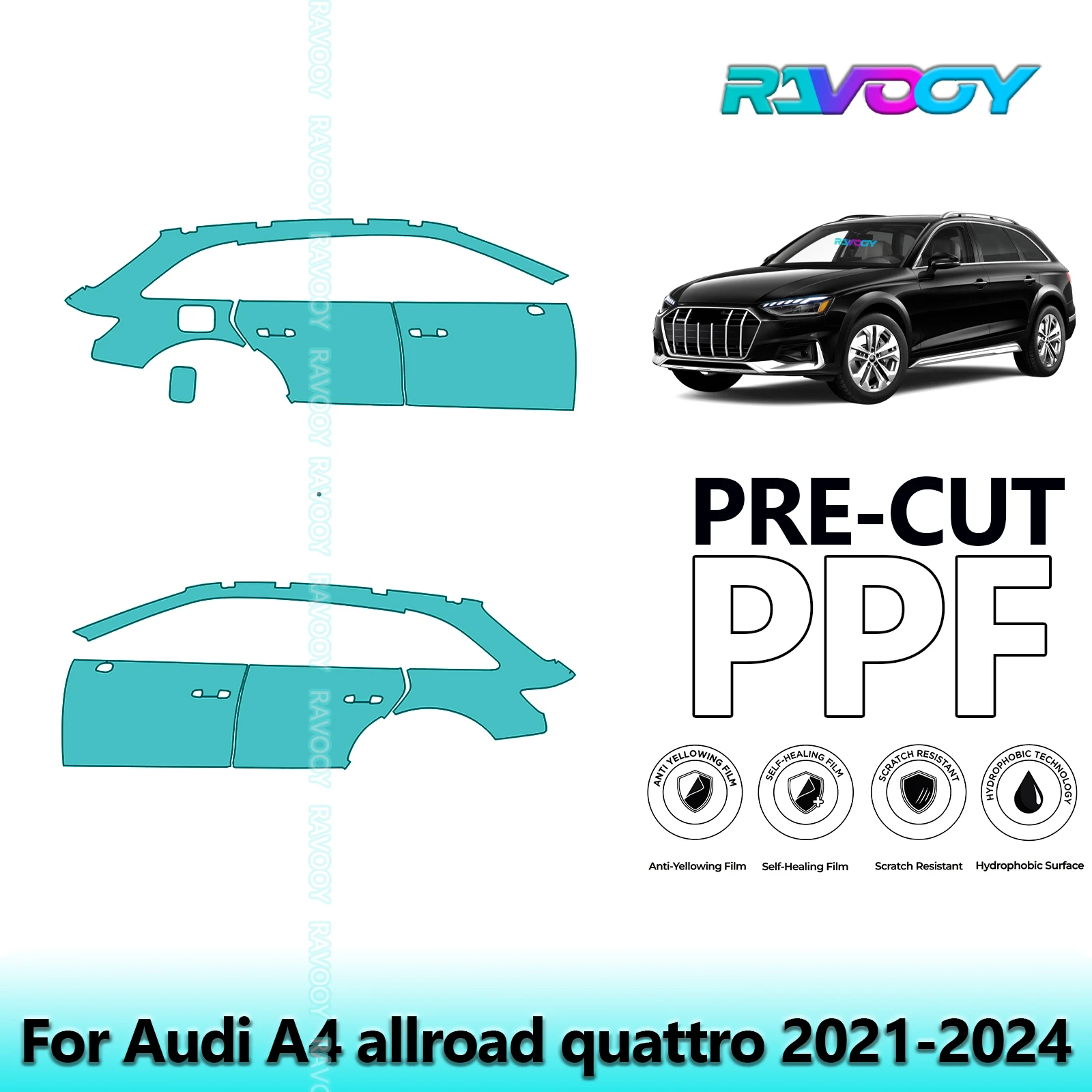 

For Audi A4 allroad quattro 2021-2024 8.5mil Clear Matte Pre-Cut PPF Door & A/B Pillar Kit TPU Paint Protection Film Set