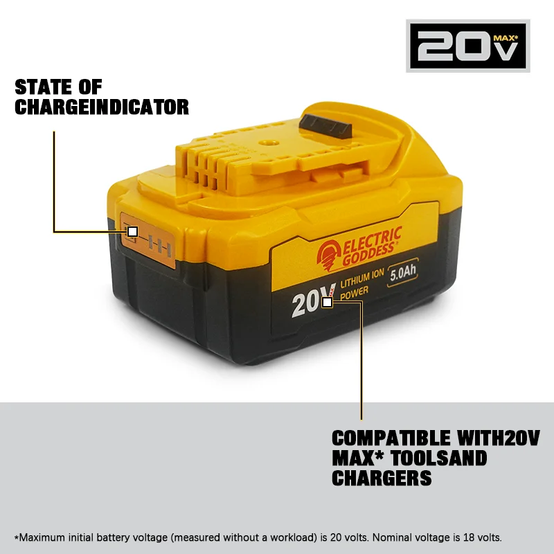 Electric Goddess 20V 5.0Ah リチウム電池は 60 以上の Dewalt ツールに適応 LED ライト表示 DC ポート充電