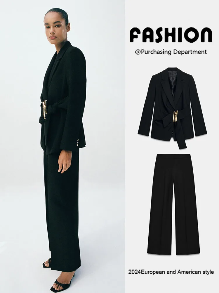 

Winter New Women's Suit Jaet High Waist Straight Leg Pants Ethnic Stage Costume High Quali Ladies Faion