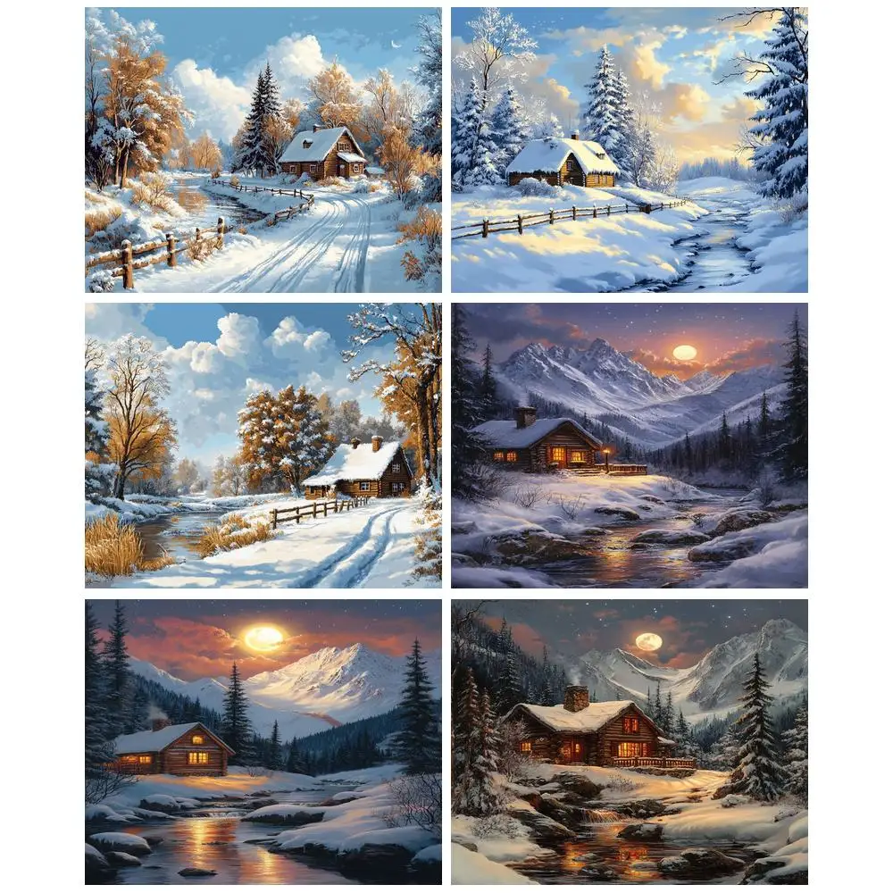 

GATYZTORY Acrylic Painting By Numbers On Canvas Paint Kit Winter Snowhouse Coloring On Numbers Handpainted Wall Decor Gift
