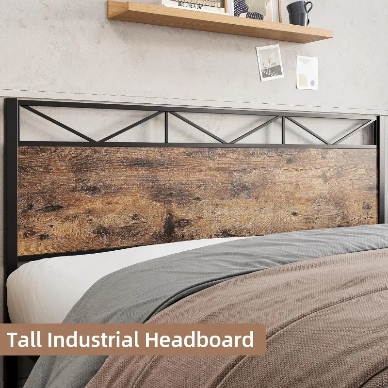 Metal Bed Frame with Headboard, King Size Bed Frame, Modern Industrial Bed Frame with Footboard, Heavy Duty 12 Metal Slat