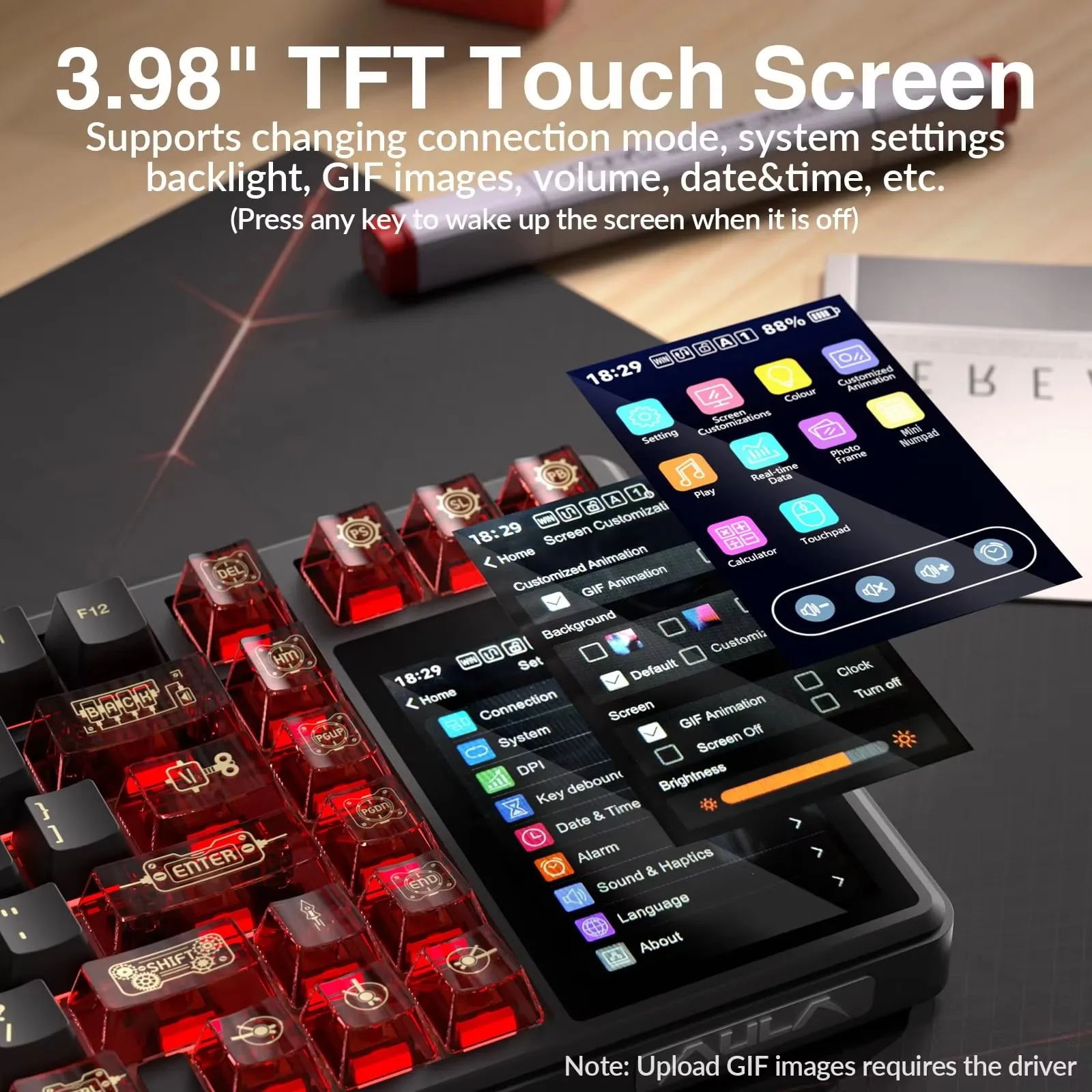 Aula L99 Wireless Creamy Mechanical Keyboard Tri‑Mode Hot‑Swappable with Smart Touch Screen RGB PBT Keycap Gasket Mount for PC