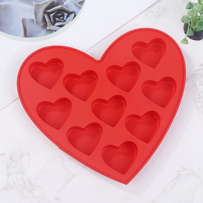 10Cavity Heart Shaped Silicone Mold DIY Valentine's Day Chocolate Candy Mould Fondant Jelly Pudding Dessert Baking Tool