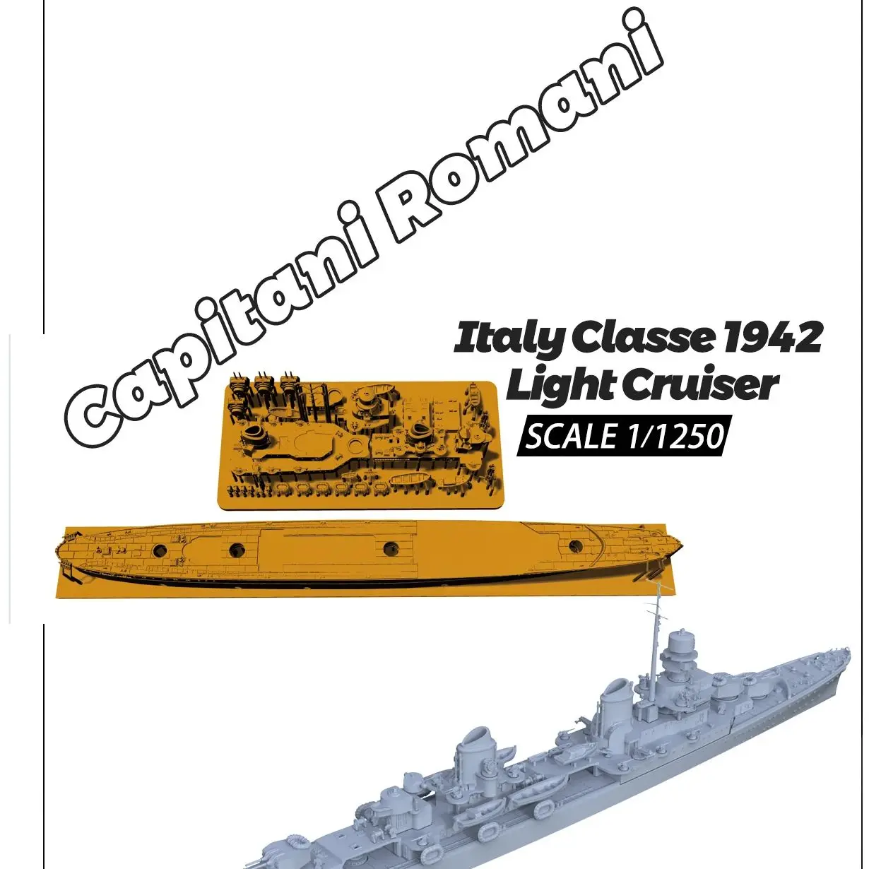 

Italy Capitani Romani Classe 1942 Light Cruiser SSMODEL 515/S 1/1250 1/1200 1/1000 Military Model Kit