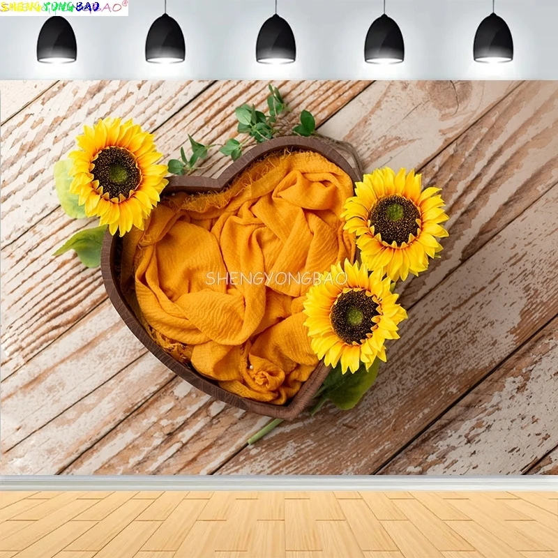 Neugeborenen-Hintergrund für Fotografie, Holzkorb mit Füllung, Blumenkranz-Hintergrund, Hundert-Tage-Baby-Fotostudio-Requisite YM-09