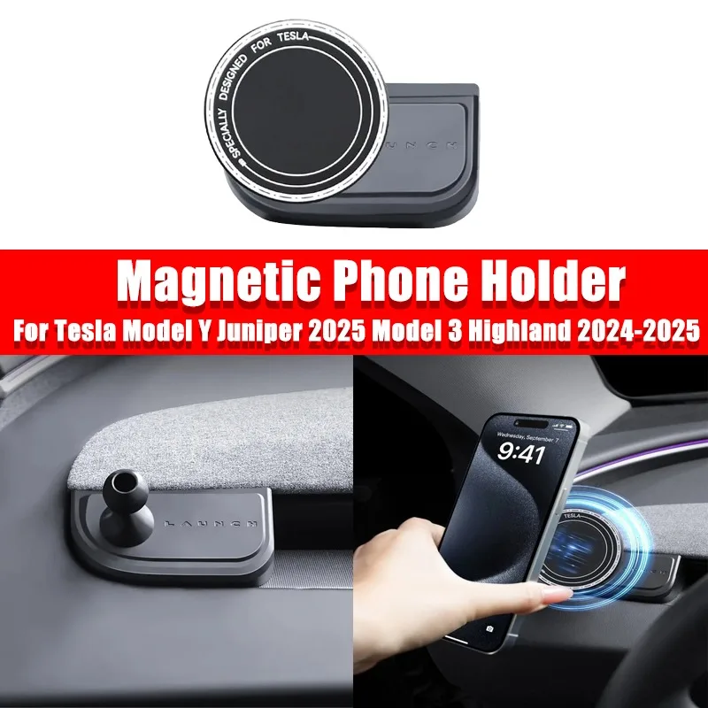 

Магнитный держатель телефона для Tesla Model Y Juniper 2025 Model 3 Highland 2024-2025, вращающийся бесшовный автомобильный держатель из АБС-пластика, автомобильный аксессуар