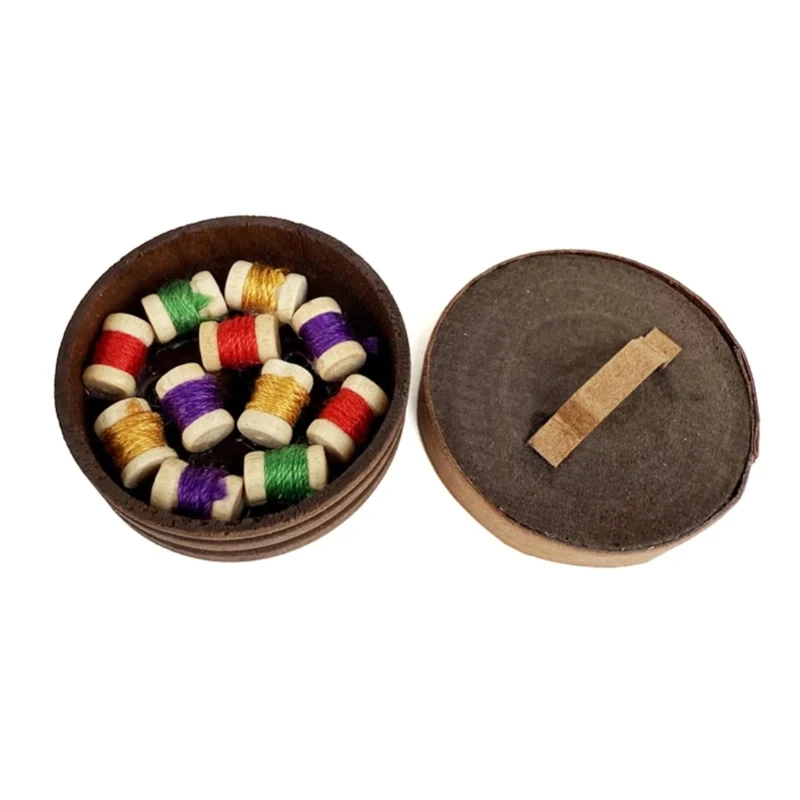 Mini scatola da cucito rotonda per case delle bambole in 1/12 Display decori modello decorativo vintage 15UB