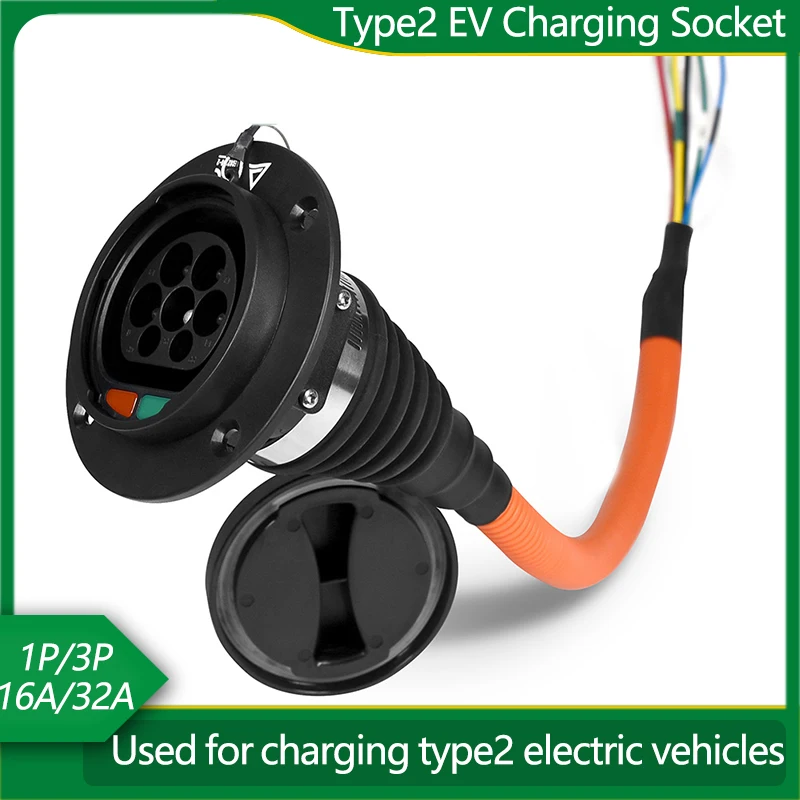 Ev charging stations EVSE 3Phase 32A Type2 Socket IEC 62196-2 Car Side Male Socket Inlet Electric Car Cable Charger