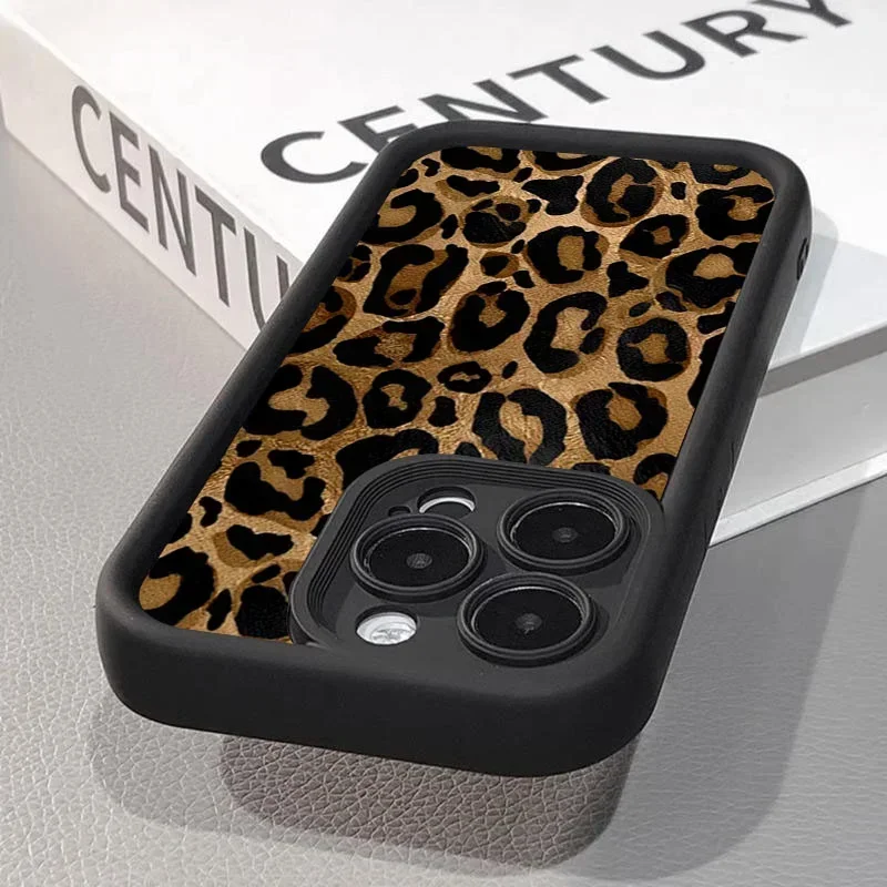 Fashion Black Leopard Silicone Phone Case For iPhone 17 Air 14 15 16 Pro Max 11 12 13 7 8 Plus X XR XS MAX Soft Thickened Cover