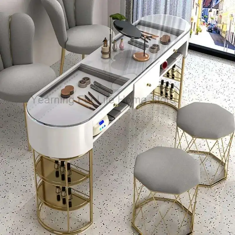 

Table Of Some Nail Station Beautician Desk Customer Chair Salon Accersories Professional Manicure Vacuum Cleaner Cheap Cosmetic