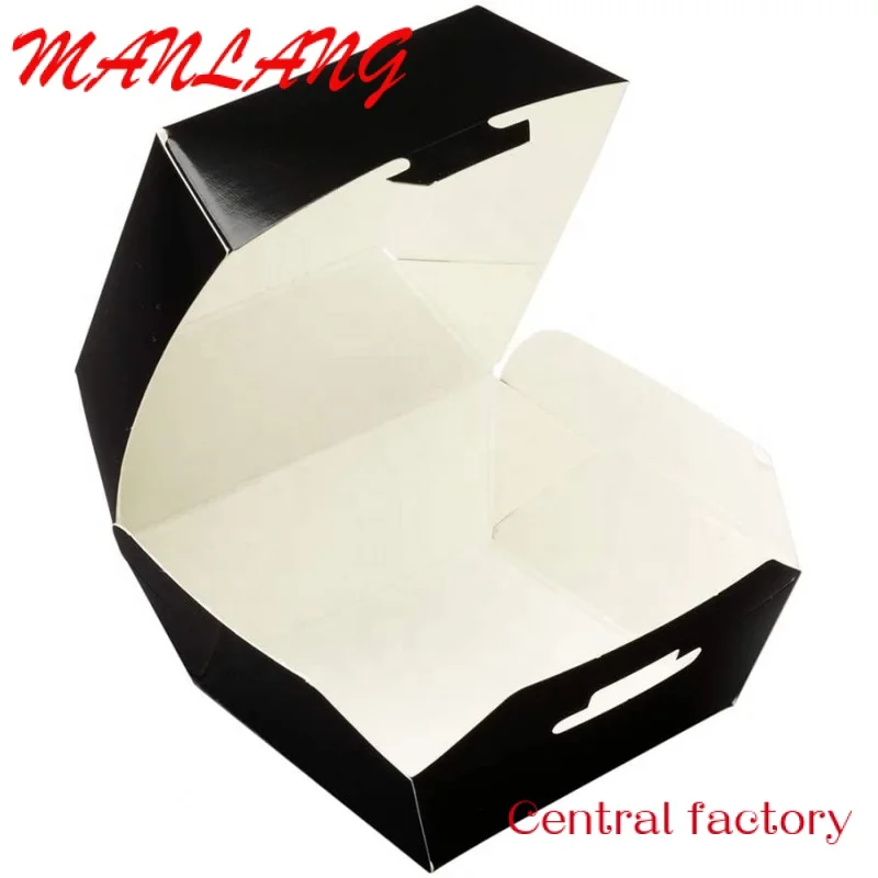 Custom  Custom brown black white Cardboard Papercorrugated Papier Clamshell Hamburger Fries delivery food Grade paper box packag