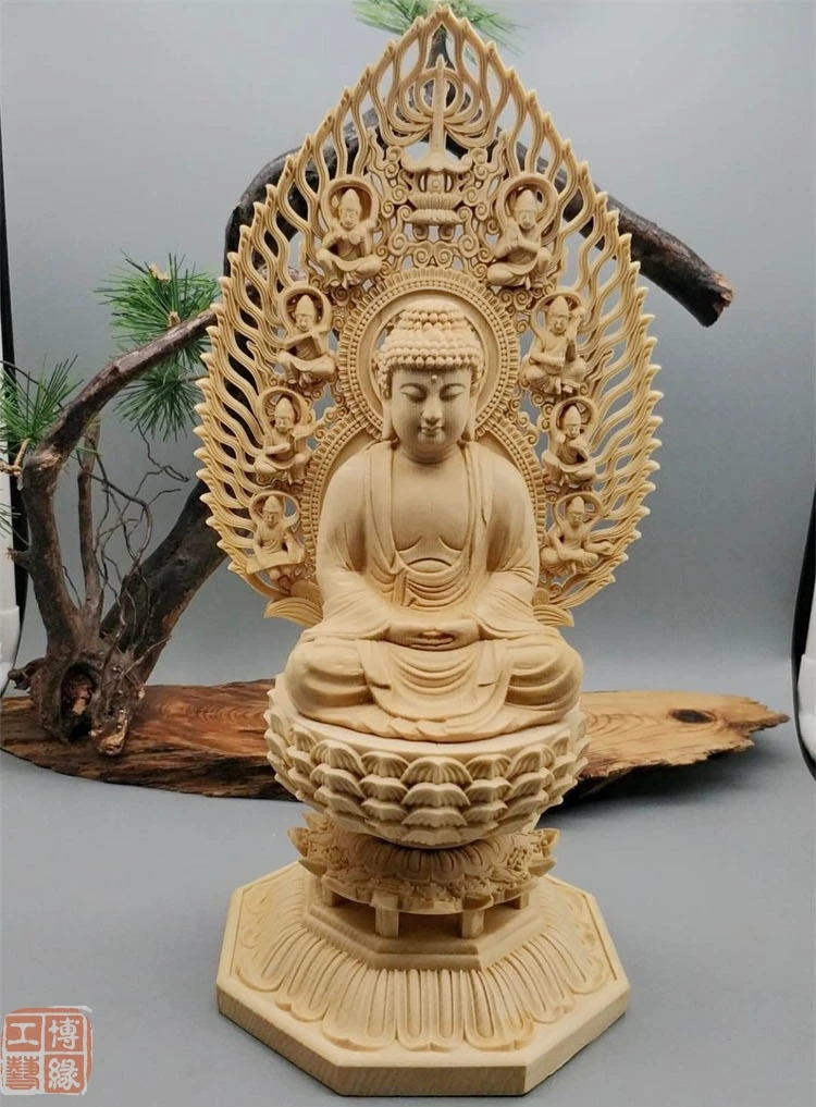 28CM Large --HOME family # TOP Handmade wood carving Sakyamuni Tathagata RULAI Buddha statue art Ornament