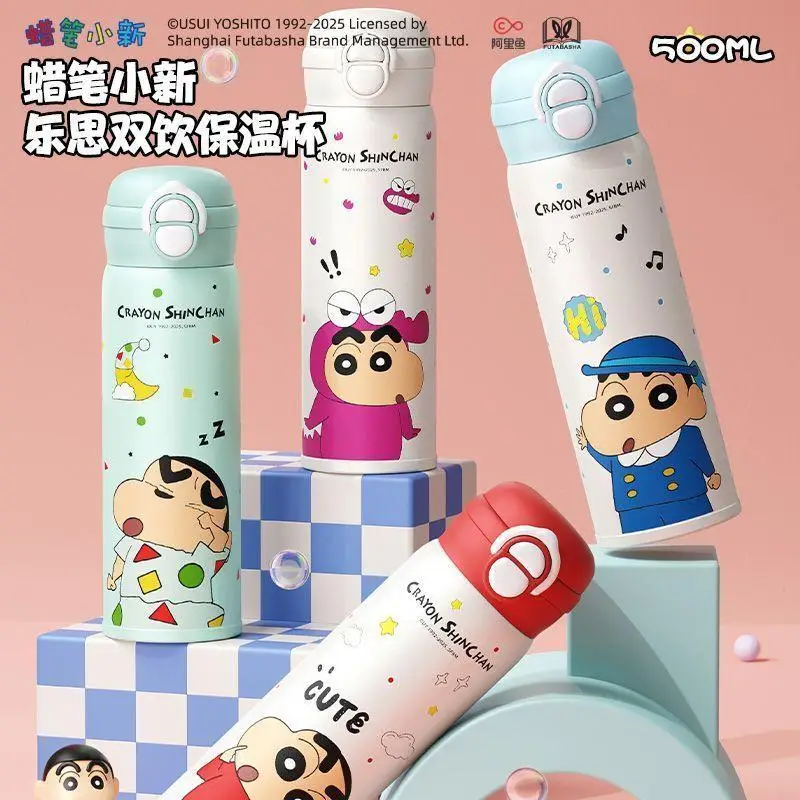 Kawaii Crayon Shin-Chan Thermos Bottle Highlooking Double Drink Portable Water Cup Student Special 500Ml Straw Cup Birthday Gift