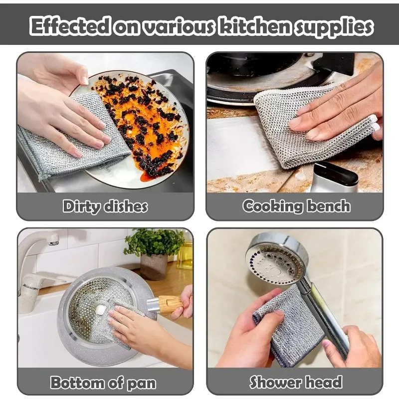 Multipurpose Dish Soap Wet and Dry Cleaning Tools Steel Wire Dishcloth Useful Things for Kitchen Gadgets Daily Cleaning Cloth