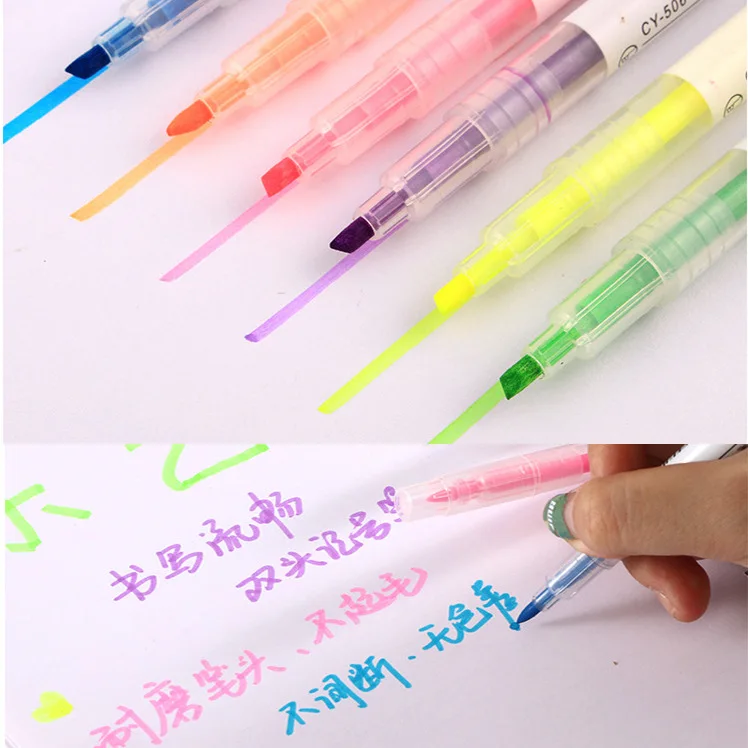 24 Pcs Wholesale Double Ended color Highlighter Set Graffiti Marker Pen Colors Kids Color Pen Student Supplies Wholesale