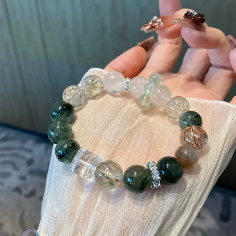 Natural green hair crystal black gold ultra white ghost white crystal sugar cube bracelet grape stone lucky transfer happy