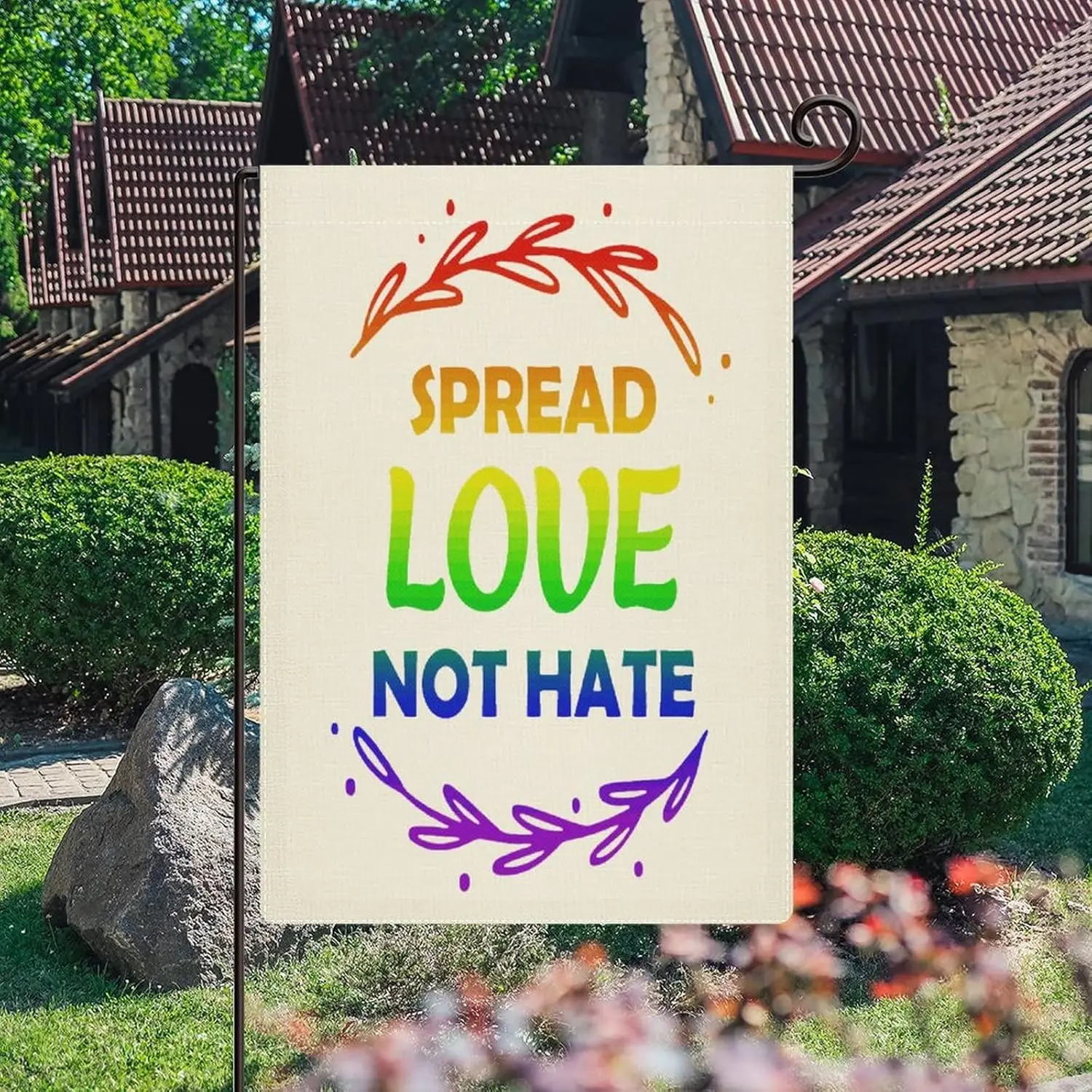 June Pride Parade Decorative Farmhouse Flag for Garden Pride Parade Spread Love Not Hate Lawn Decor Garden Flag Celebrate Ju yyi
