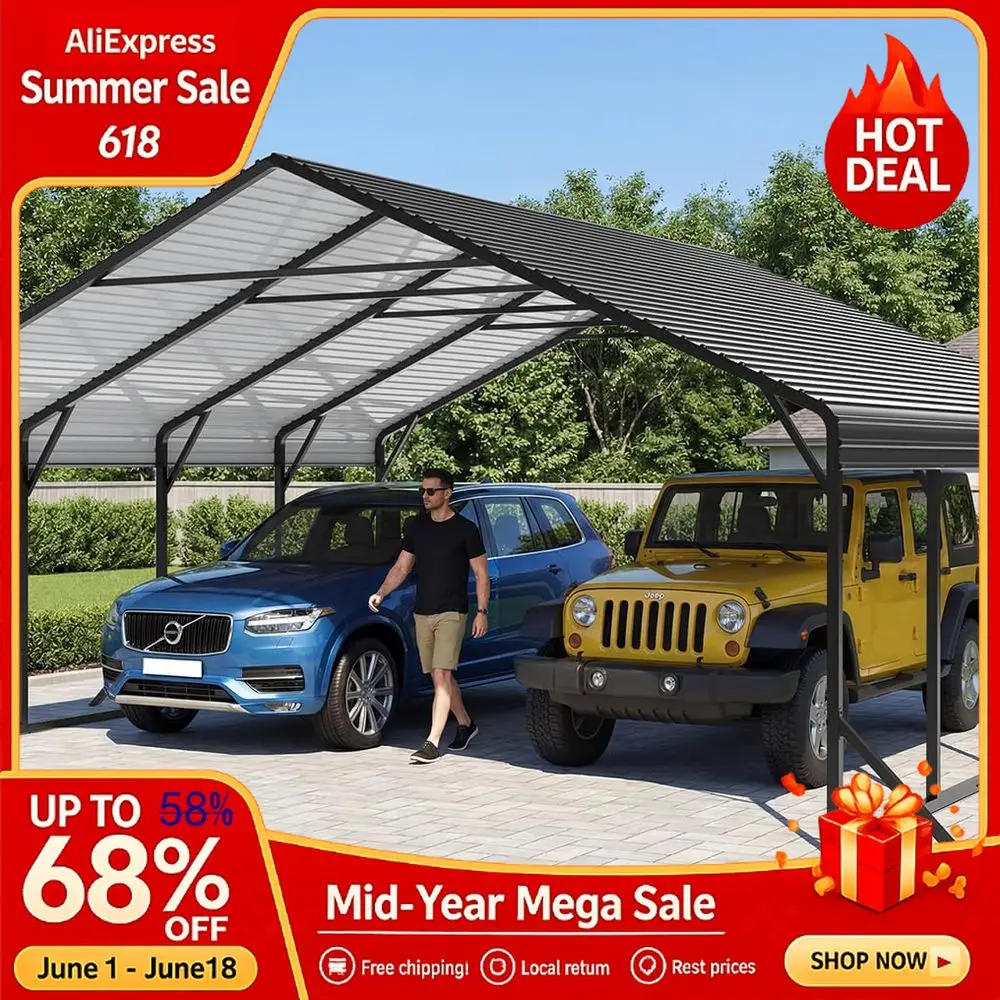 

Heavy Duty Metal Carport Extra Large Double Car Canopy AllWeather Galvanized Steel Garage Shelter Spacious Outdoor Storag Custom