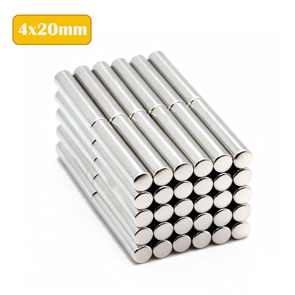 10-100 Pcs 4x20mm Neodymium Magnet Neodymium N35 NdFeB Round Super Powerful Strong Permanent Magnetic Imanes Disc 4x20mm Magnets