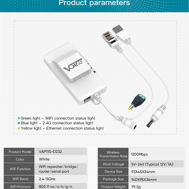 VONETS VAP11S-D232 Dual Band 2.4G5.8GWiFi Wireless Wired and RS232/485/422 Interchange Bridge Relay Router Dedicated to Medical