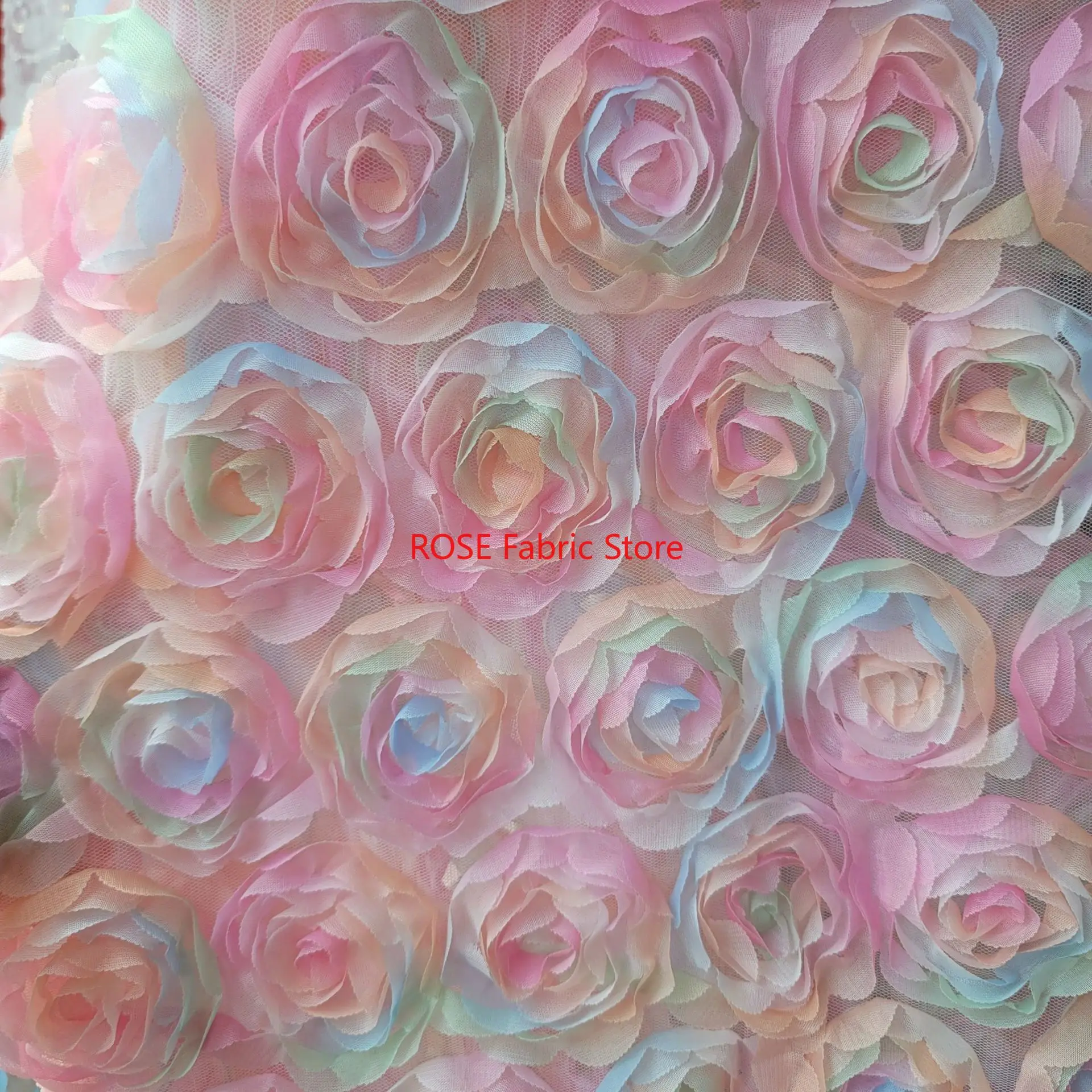 Tissu en Tulle brodé Rose dégradé 3D, 1 yard, robe en dentelle, vêtements de scène, bricolage, couture, tissu de styliste