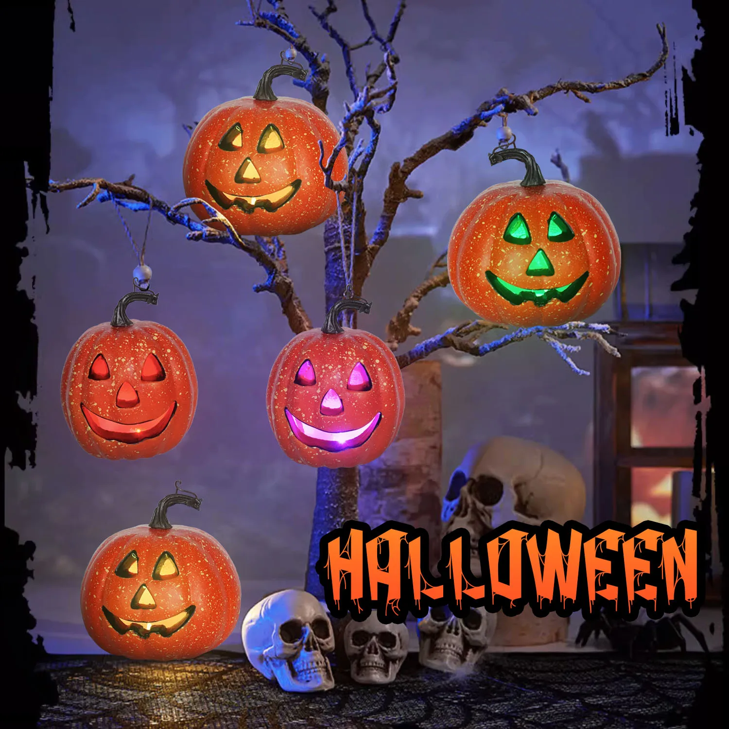 Halloween Glowing Pumpkin Decor LED Triple Layer Light Up Pumpkin Decor Battery Powered Festival Theme Home Party Decorations