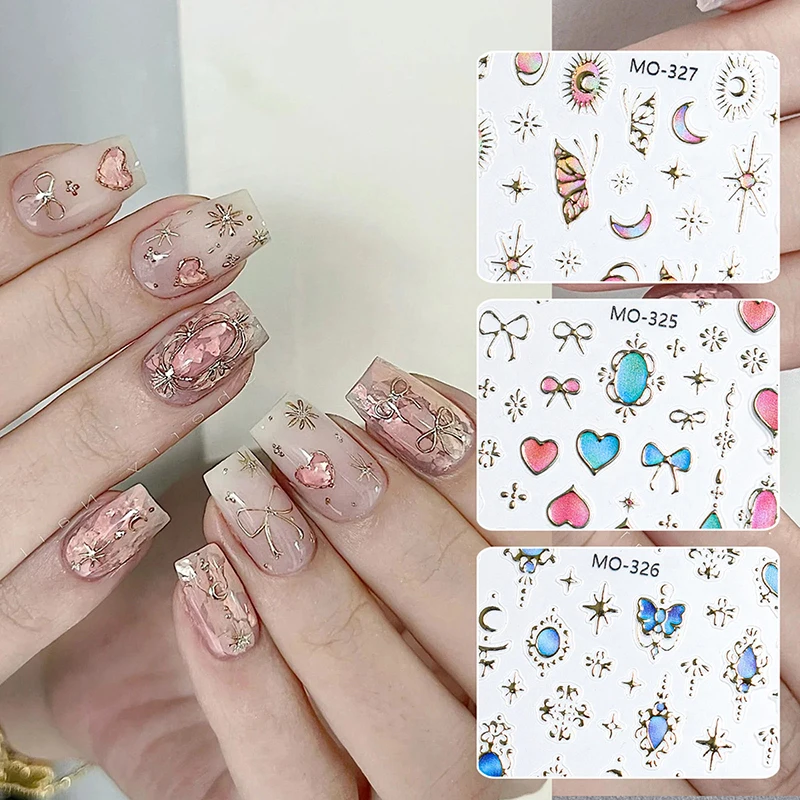 Barock Stil Blumen herz Aufkleber für Nägel Gold Silber Vintage Muster Kleber Schieber DIY Nail Art Zubehör Deko