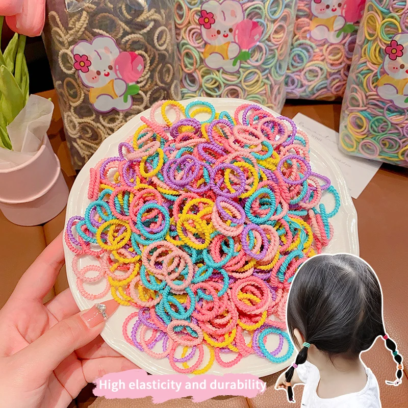 100 Pcs/Bag New Children Candy Colors Simple Scrunchies Rubber Bands Baby Girls Soft Elastic Hair Bands Kids Hair Accessories