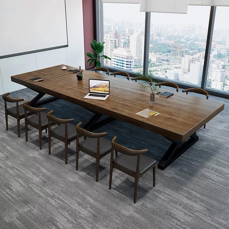 Solid wood conference office training table and chair combination large strip