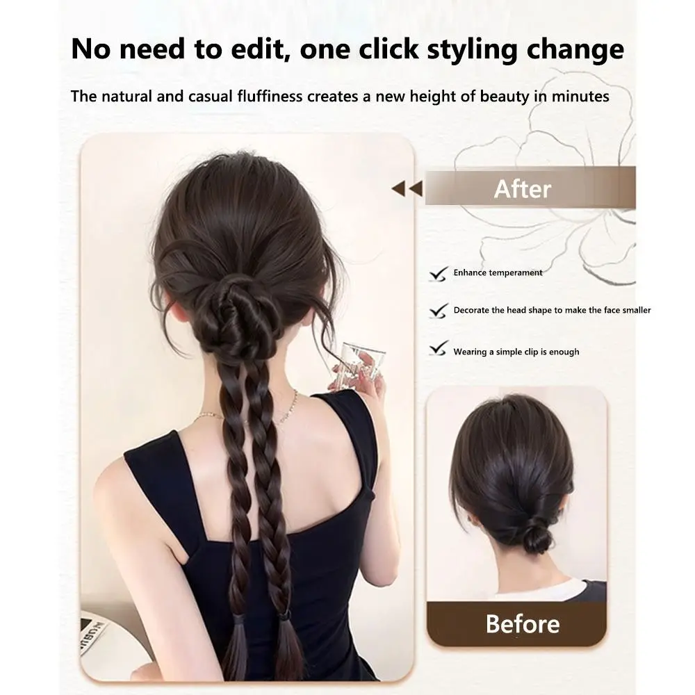 جديد الاصطناعية طويلة جديلة ذيل حصان النمط الصيني الطبيعي كعكة الشعر مخلب كليب رقيق وصلات شعر كعكة رئيس شعر مستعار النساء