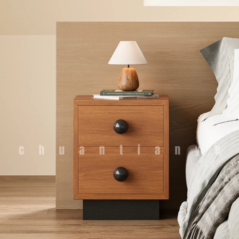 Retro Module Bedside Table Home Bedroom Cherrywood Color Bedside Table Storage Cabinet Sofa Combination Side Cabinet