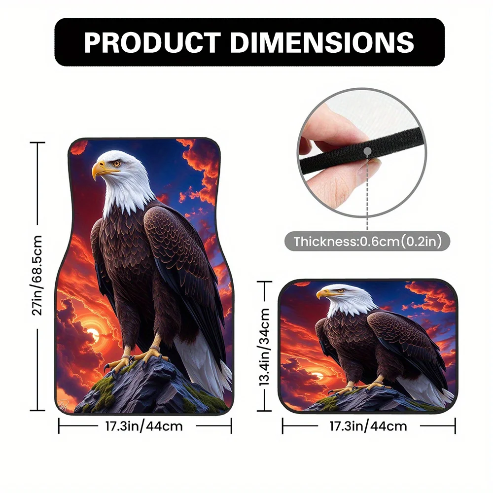 4pcs Bald Eagle Sunset Sky Pattern Auto Mats - Durable Polyester, Easy Maintenance, Fits Hatchbacks & SUVs, Perfect For Travel W