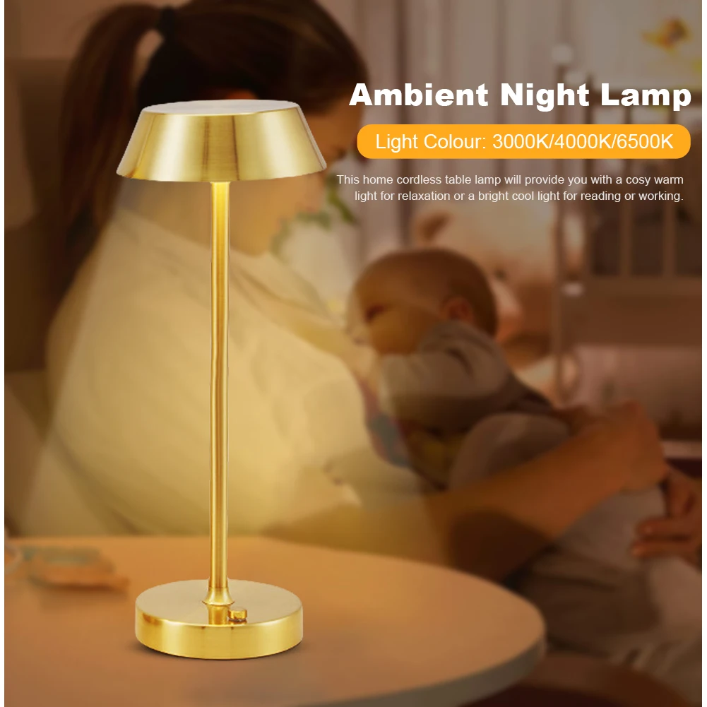 

LED Wireless Gold Table Lamp Rechargeable Touch Table Light Stepless Dimmable Portable Desk Lamp for Restaurant Bedroom Patio