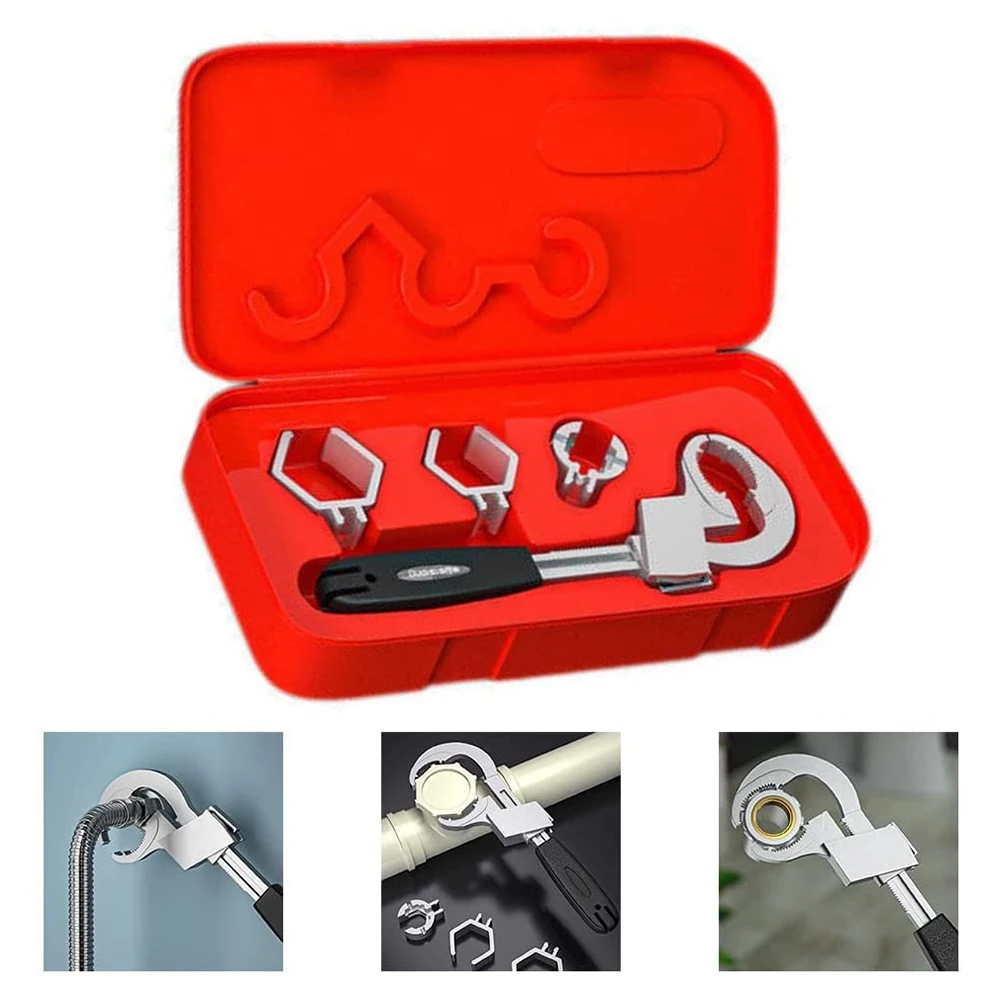 5Pcs Bathroom Wrench Multifunctional Adjustable Wrench Tap Spanner Wide Opening Spanner with Replacement Head