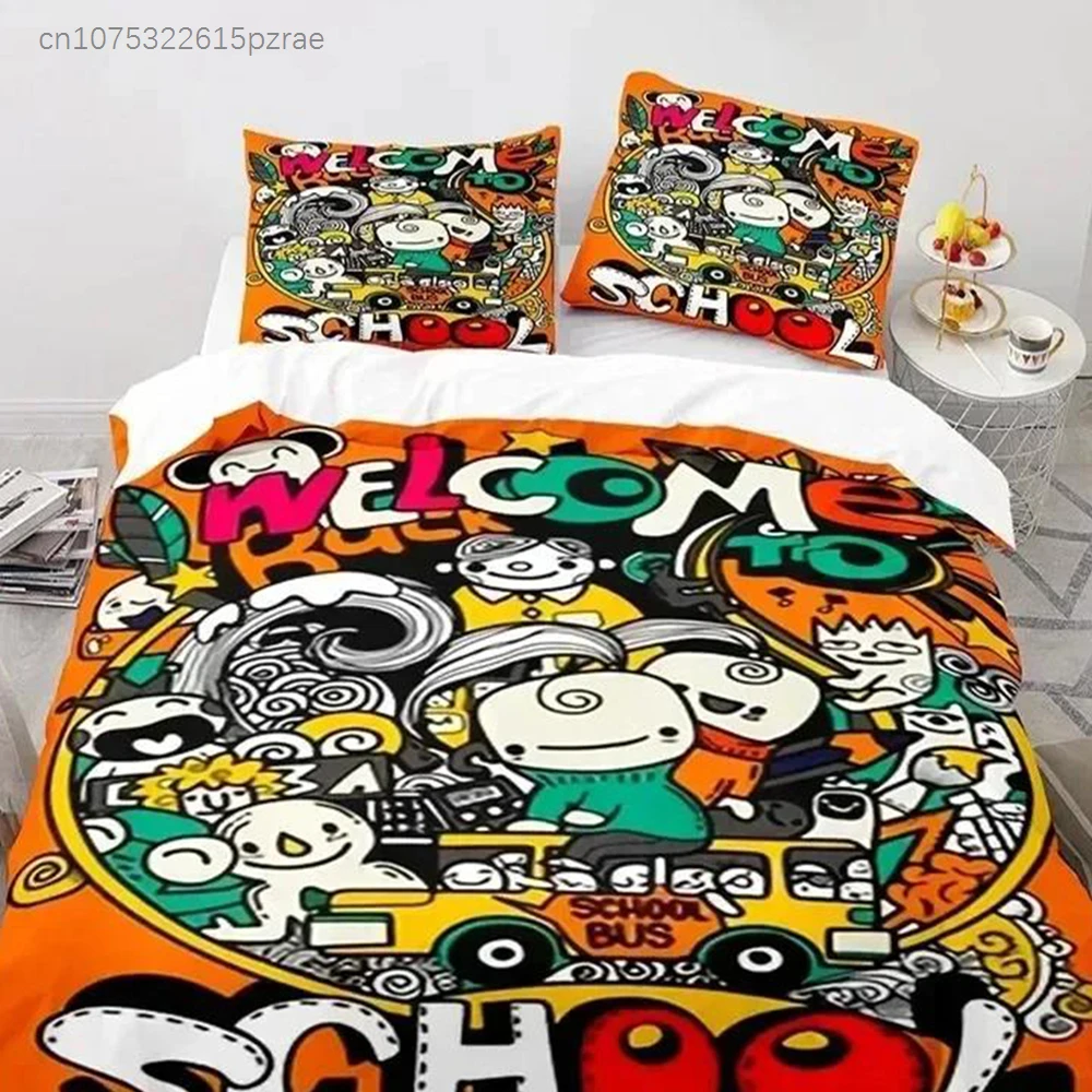 Top Graffiti Hip Hop Modern Street Art Bedding Set Boys Girls Twin Queen Size Duvet Cover Pillowcase Bed For Kids Adult Bedding