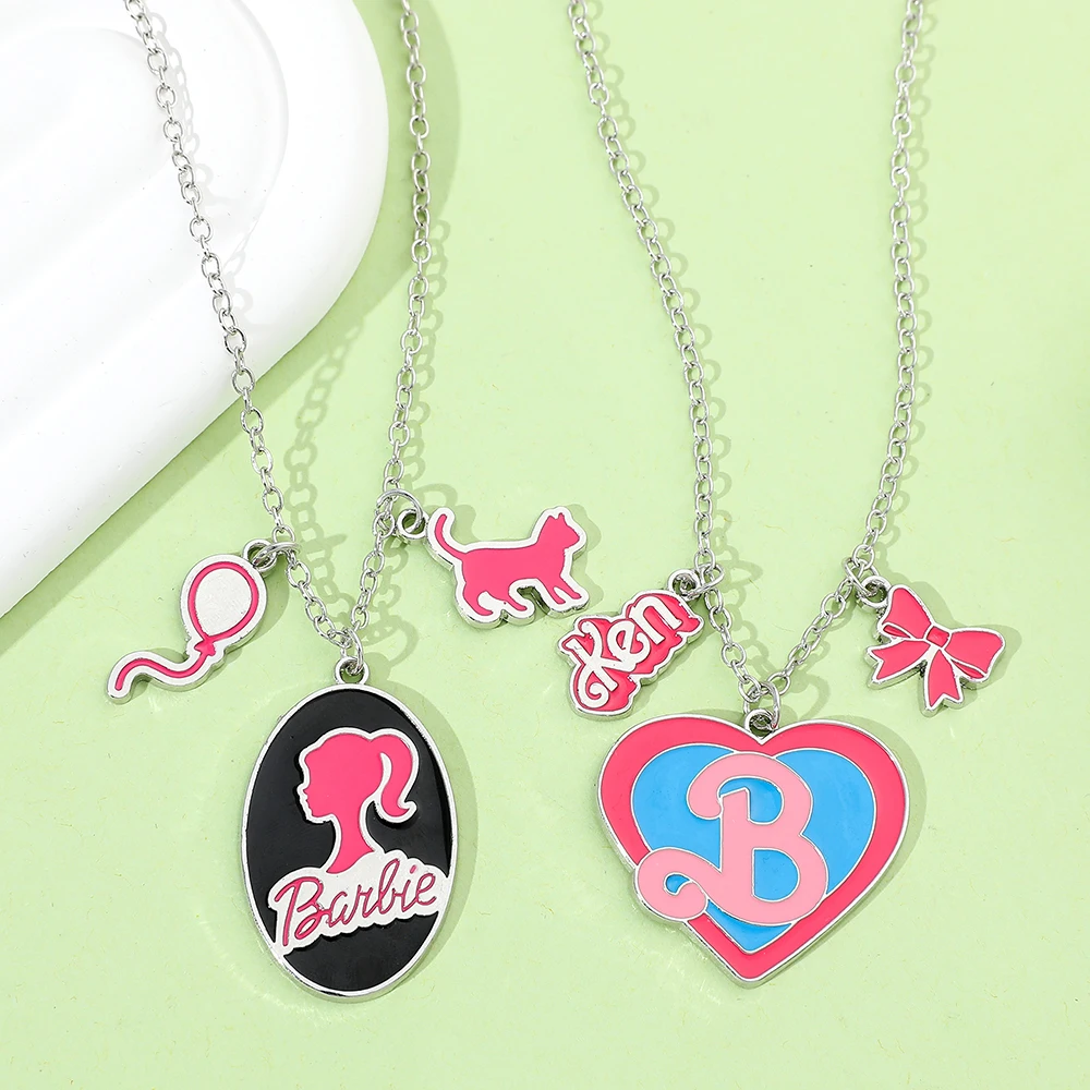 Barbie Princess Fashion Enamel Pendant Necklace Disney Anime Figure Barbie Peripheral Neck Chain Sweet Cute Jewelry for Women