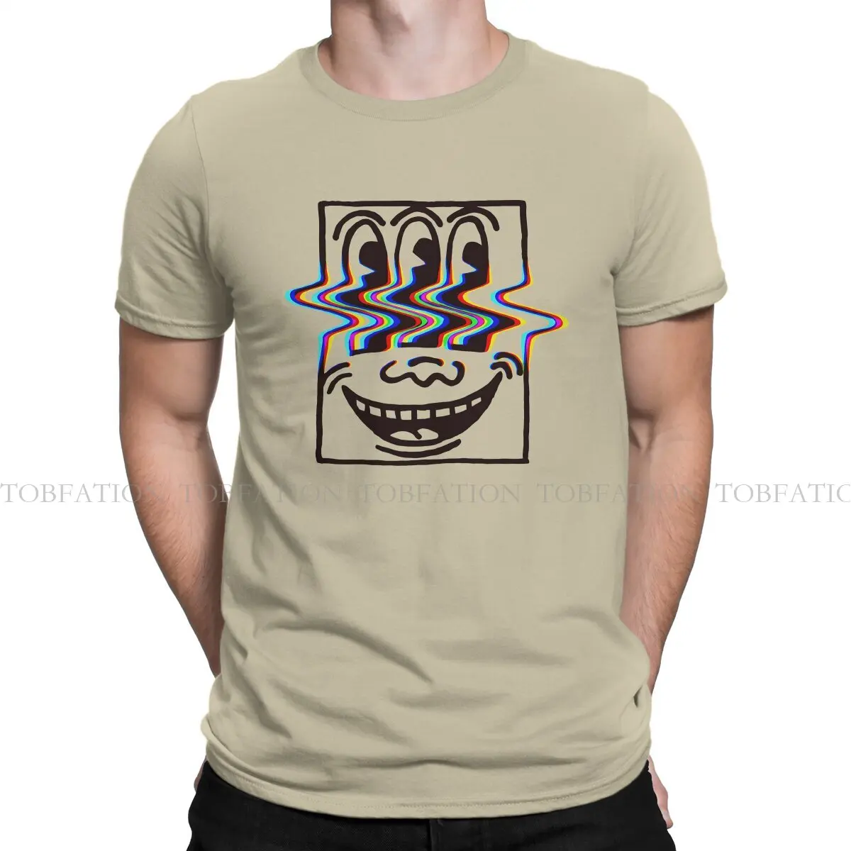 Three Eyed Smiling Face Haring Geometric Graffiti Men T Shirt Cotton Fashion O-Neck TShirt Harajuku Streetwear