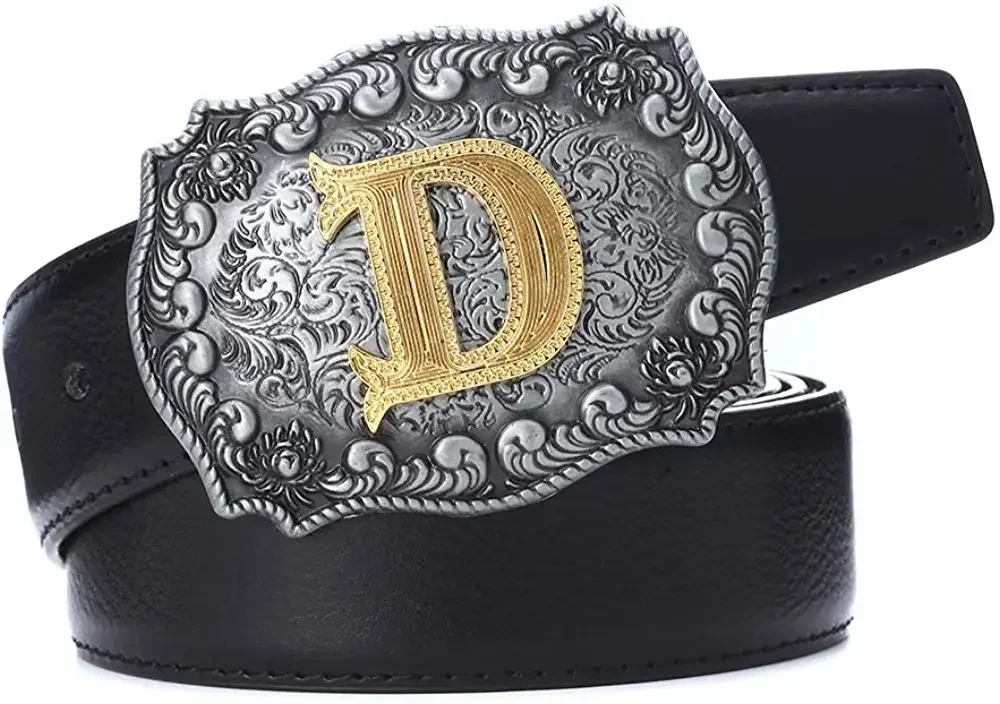 Vintage Western Initial Belt Buckle A-Z Personalized Gold Letter Zinc Alloy Cowboy Rodeo Accessories for Men Women Daily Wear view 4