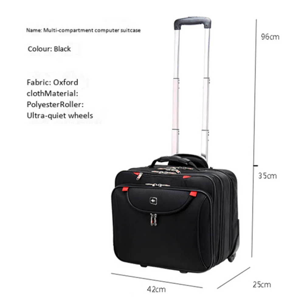 Waterproof Oxford 18 Inch Wheeled Business Laptop Trolley Case Multi Pocket Computer Tablet Storage Handbag Carry Travel Luggage