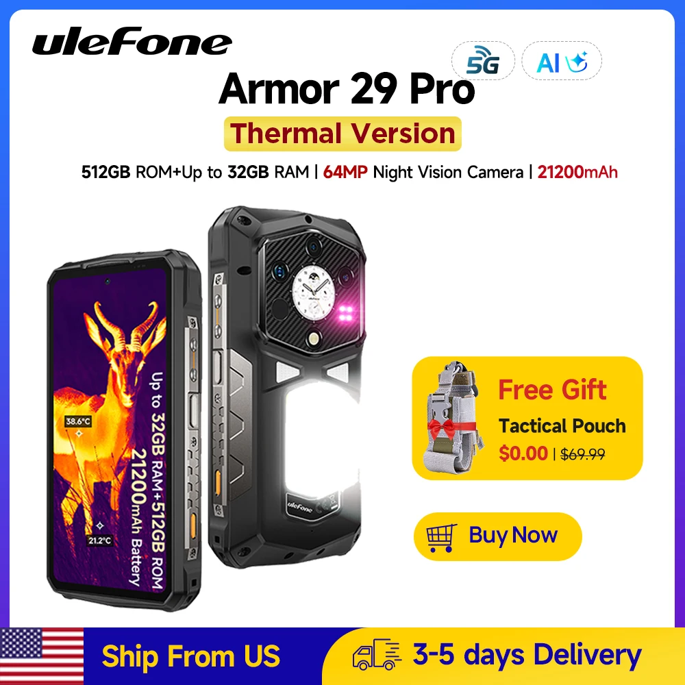 【Ship From US】Ulefone Armor 29 Pro Thermal Version 21200mAh 120W Smartphone Android 15 5G Rugged Phone 6.67