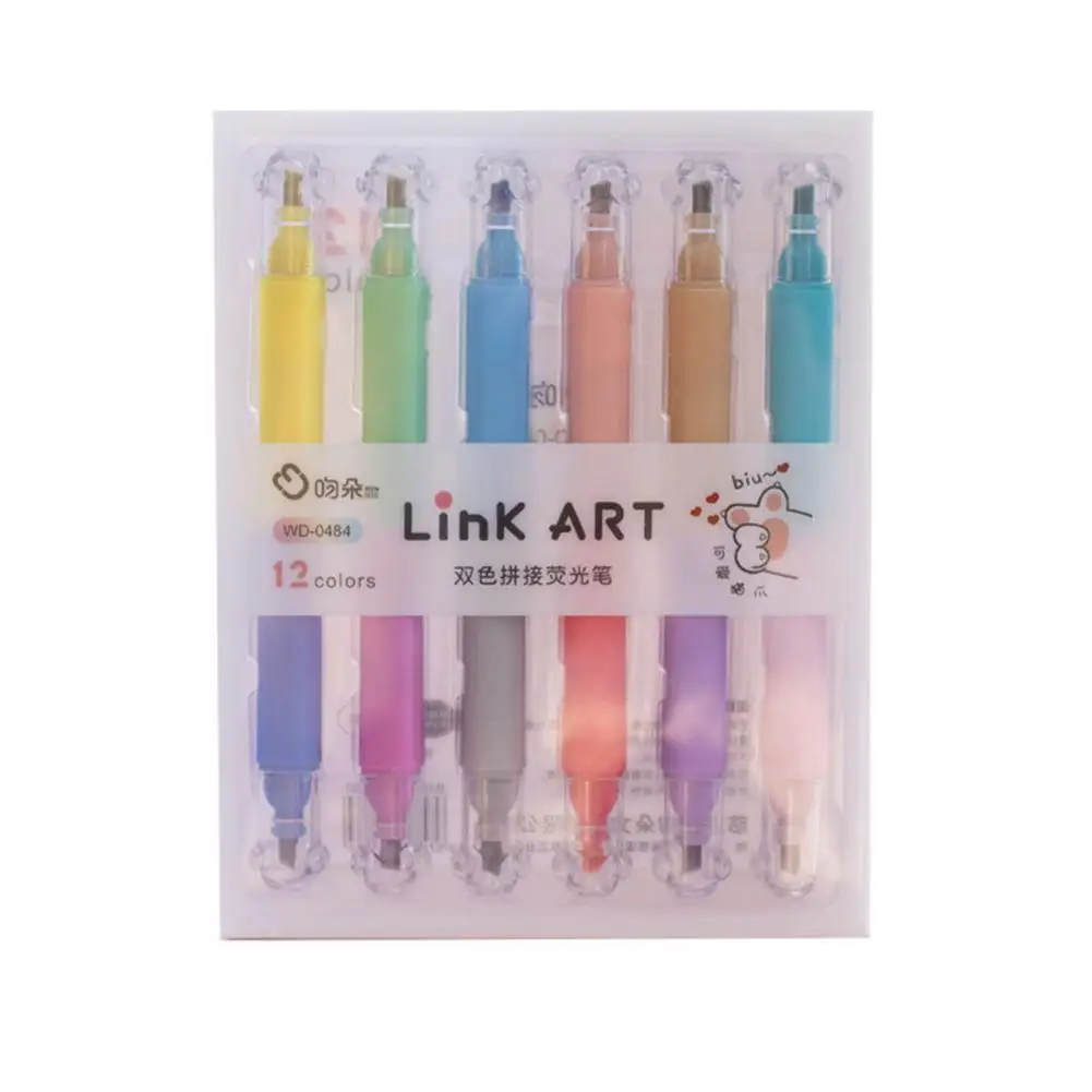 Двухсторонний хайлайтер, 6 шт., набор двухсторонних хайлайтеров с колпачками в виде кошачьих лап, разноцветные быстросохнущие колпачки для учебы