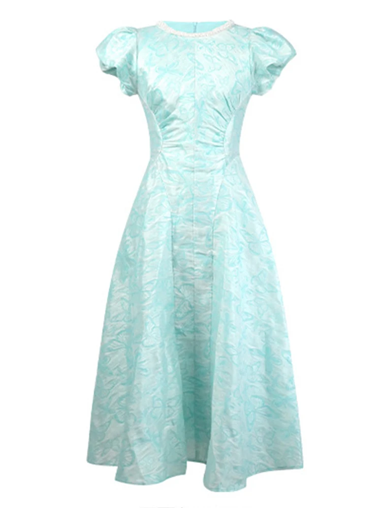 Frauen Kleidung Kleid Abend Süße Jacquard Kurzarm Korsett Schlank A-Line Lange Kleid Elegante Party Prom Vestidos Robe Sommer Neue