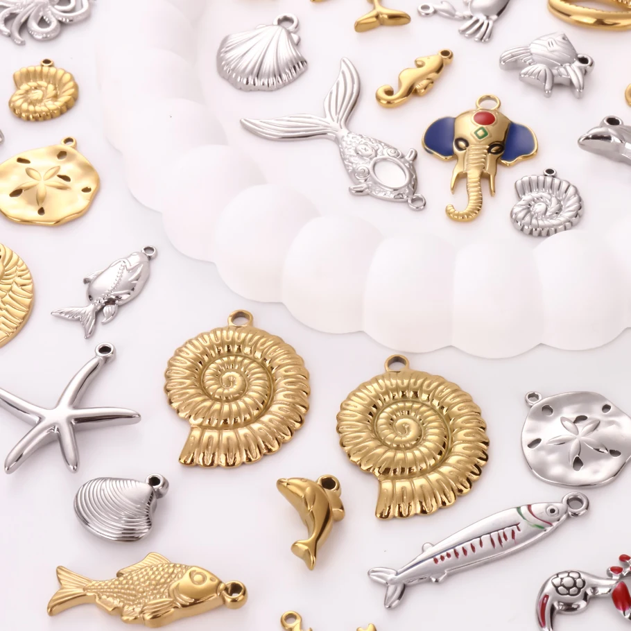 5/10Pcs 18K Gold Plated Y2K Colorful Sea Starfish Conch Shell Pendant For Jewelry Making Animal Elephant lizard ColgantesBulk