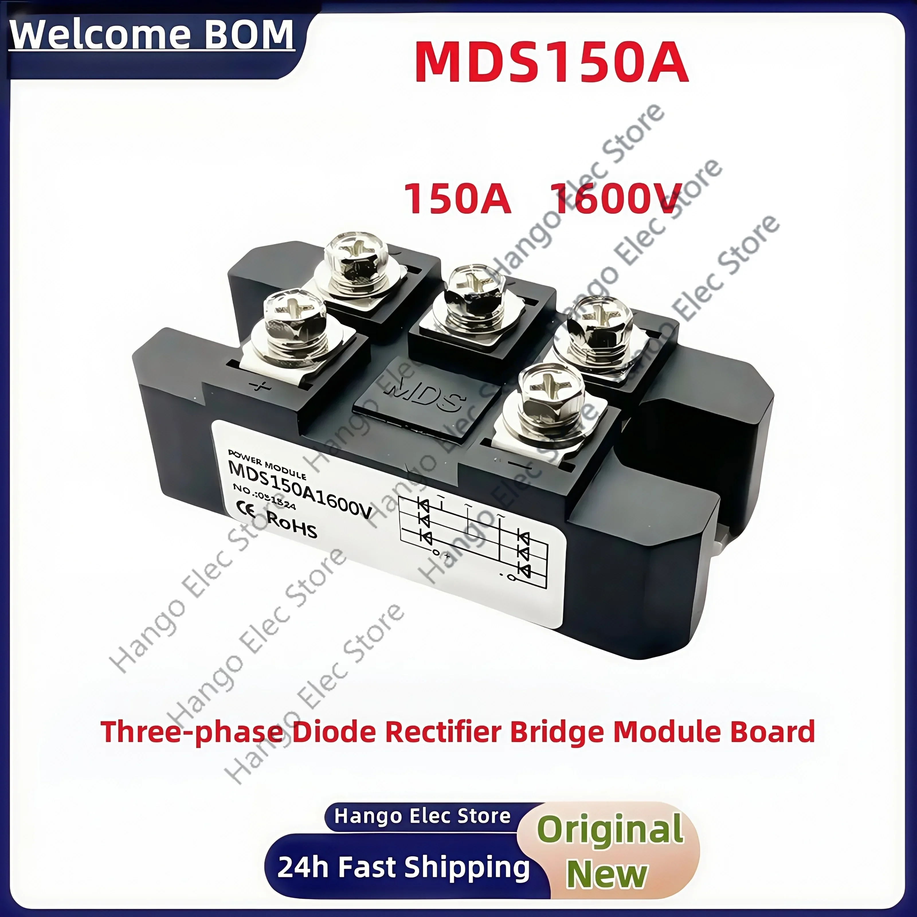 

MDS150A 3-Phase Diode Bridge Rectifier 150A Amp 1200V 1400V 1600V 1800V Bridge Rectifier with heat sink
